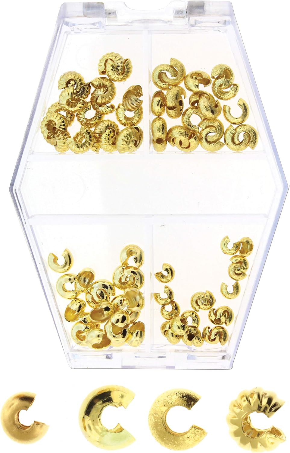 The Beadsmith Basic Elements The Beadsmith Basic Elements Crimp Bead Covers for Hiding Crimped Beads and Preventing Snagging Jewelry on Fabric, Assorted Sizes, Gold Color Bead Covers (Gold)