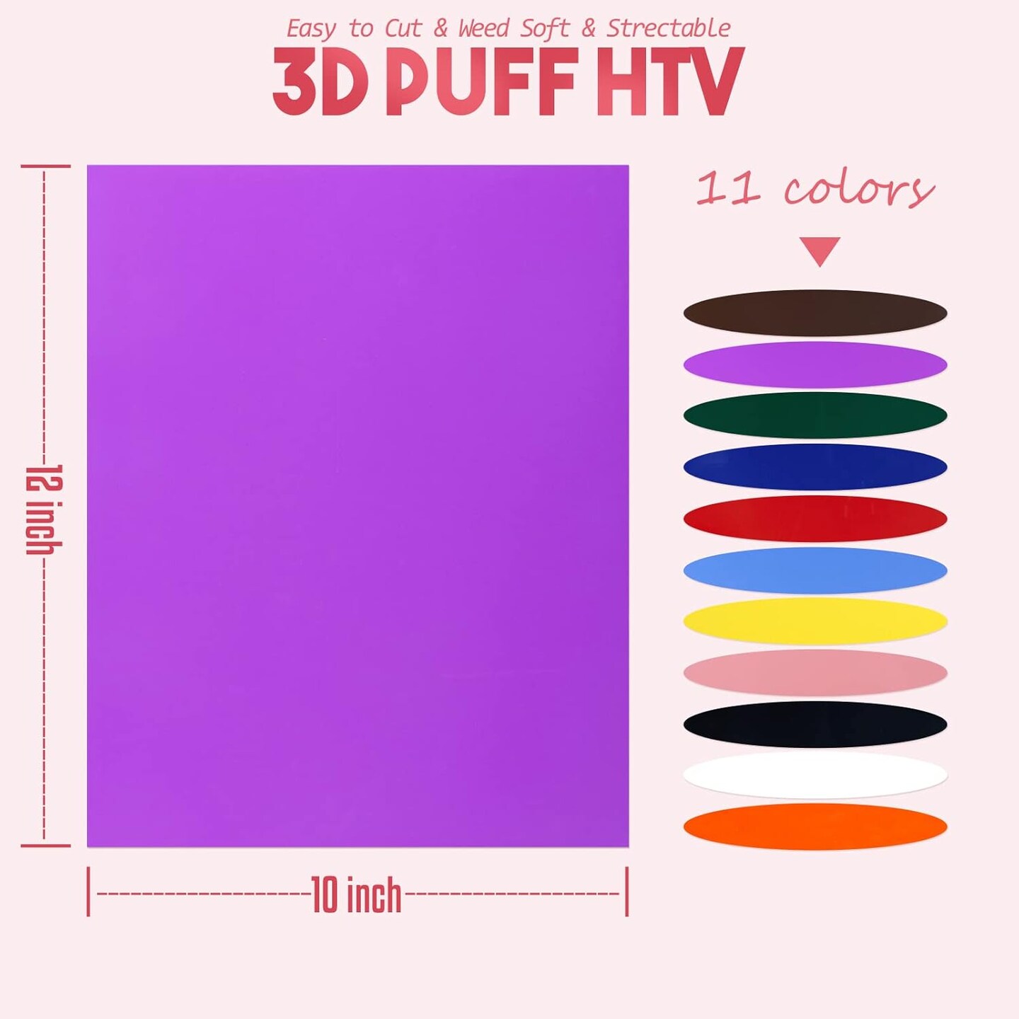 Puff Vinyl Heat Transfer, 11 Sheets, 12 "x 10", 3D Foaming Puff Colorful