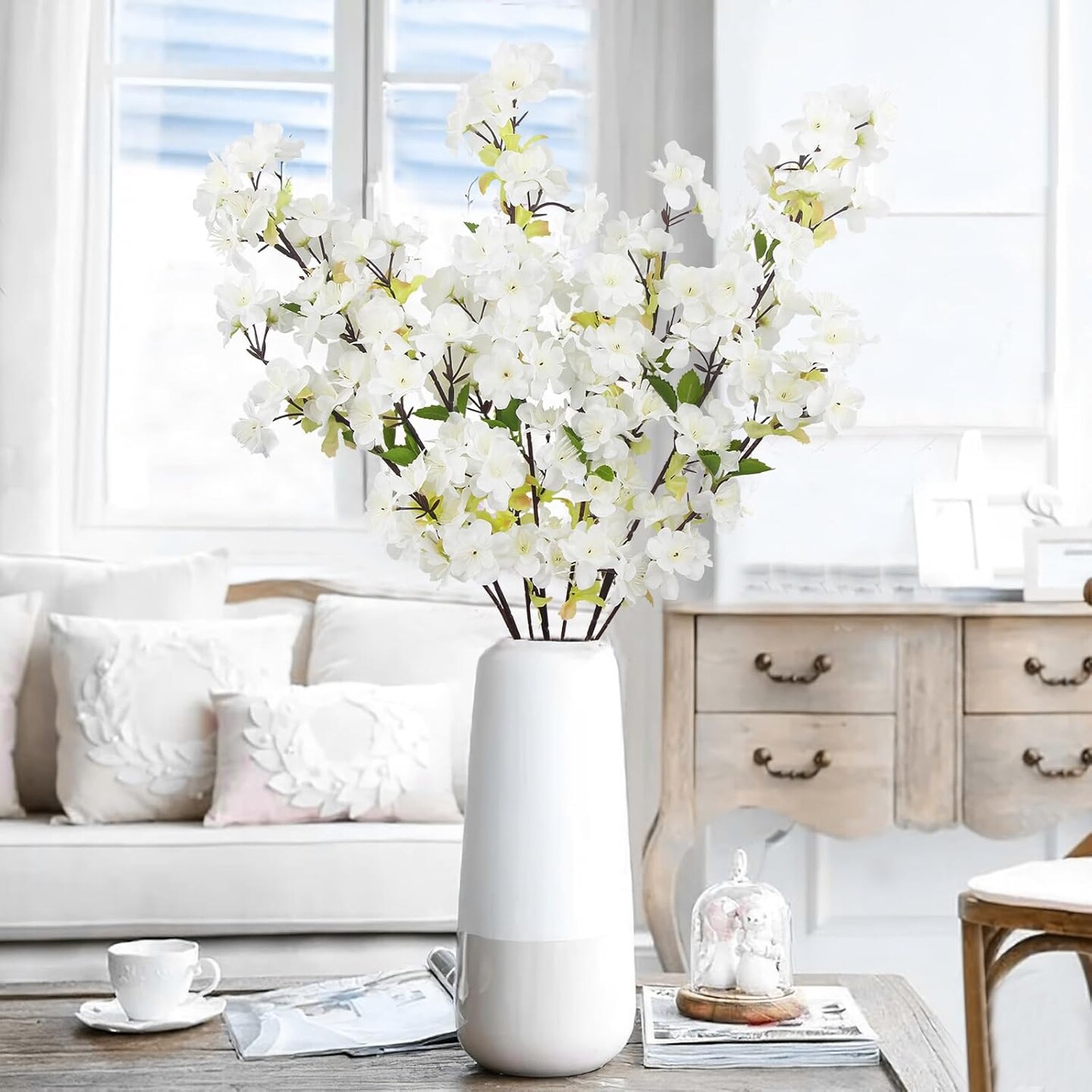 3 Pcs Cherry Blossom Branches (White) 7.87"D x 7.87"W x 27.5"H