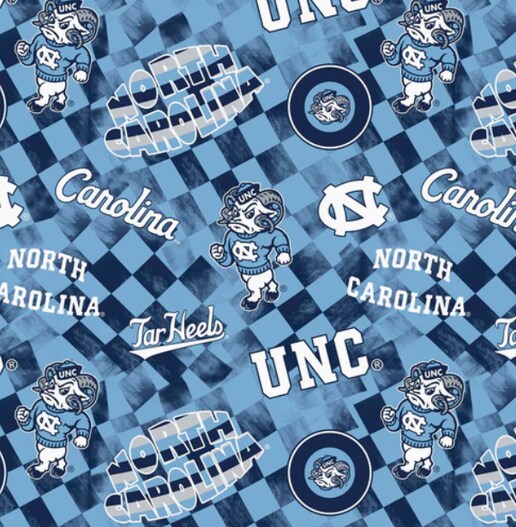Licensed NCAA University of North Carolina Check Allover Cotton Fabric by the Yard
