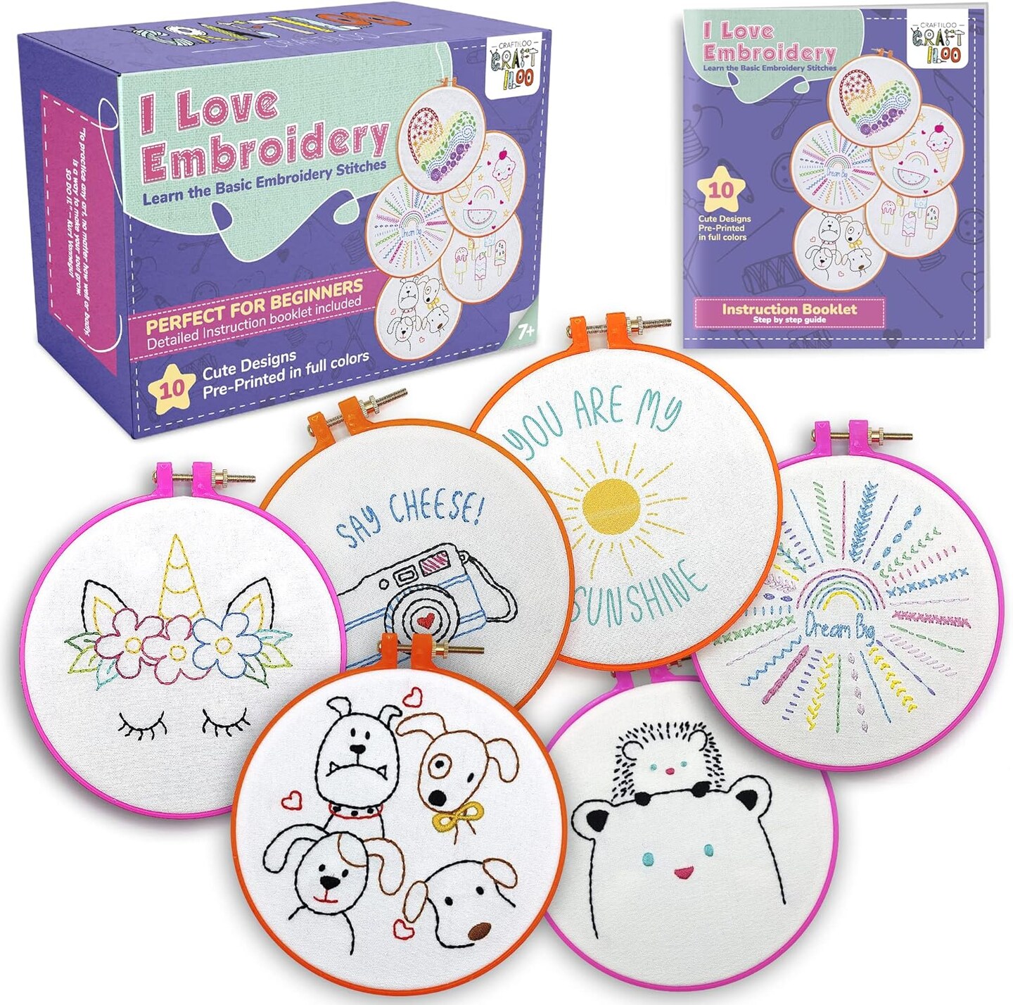 10 Pre-Stamped Embroidery Patterns for Beginners Embroidery Kit (10 Embroidery kit)