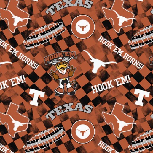 Licensed NCAA University of Texas Check Allover Cotton Fabric by the Yard