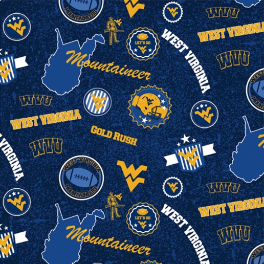 Licensed NCAA West Virginia Homestate Cotton WV-1208 Cotton Fabric by the Yard