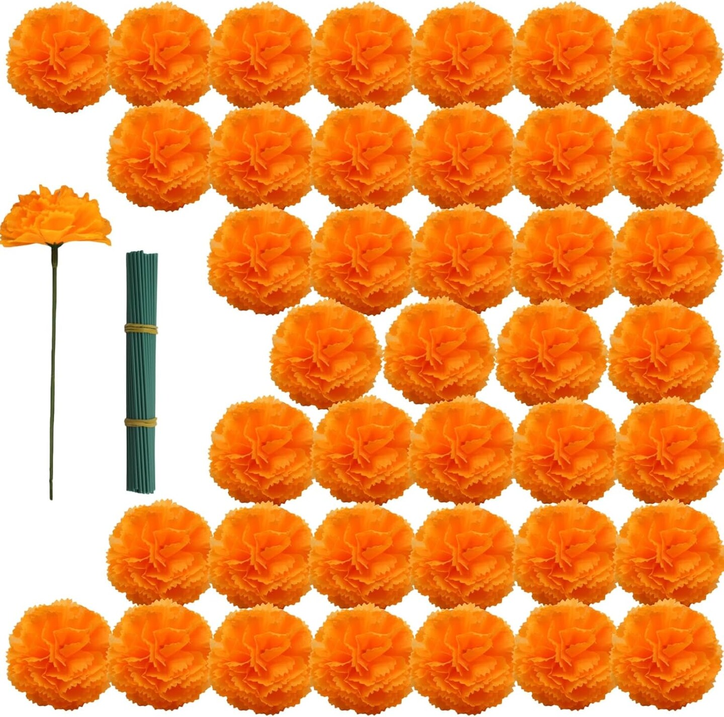Marigolds Artificial Flowers (Orange, 60Pcs)