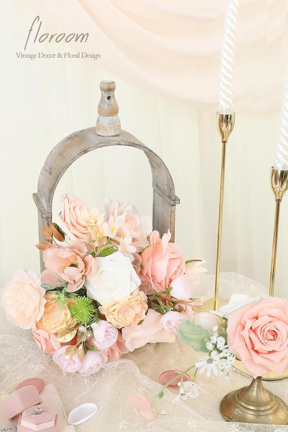 Blush Peach Pink Artificial Flowers Cream Fake Roses Peonies and Greenery Combo Box Set for DIY Wedding Bouquets Bridal Shower Centerpieces Floral Arrangements Party Tables Home Decorations