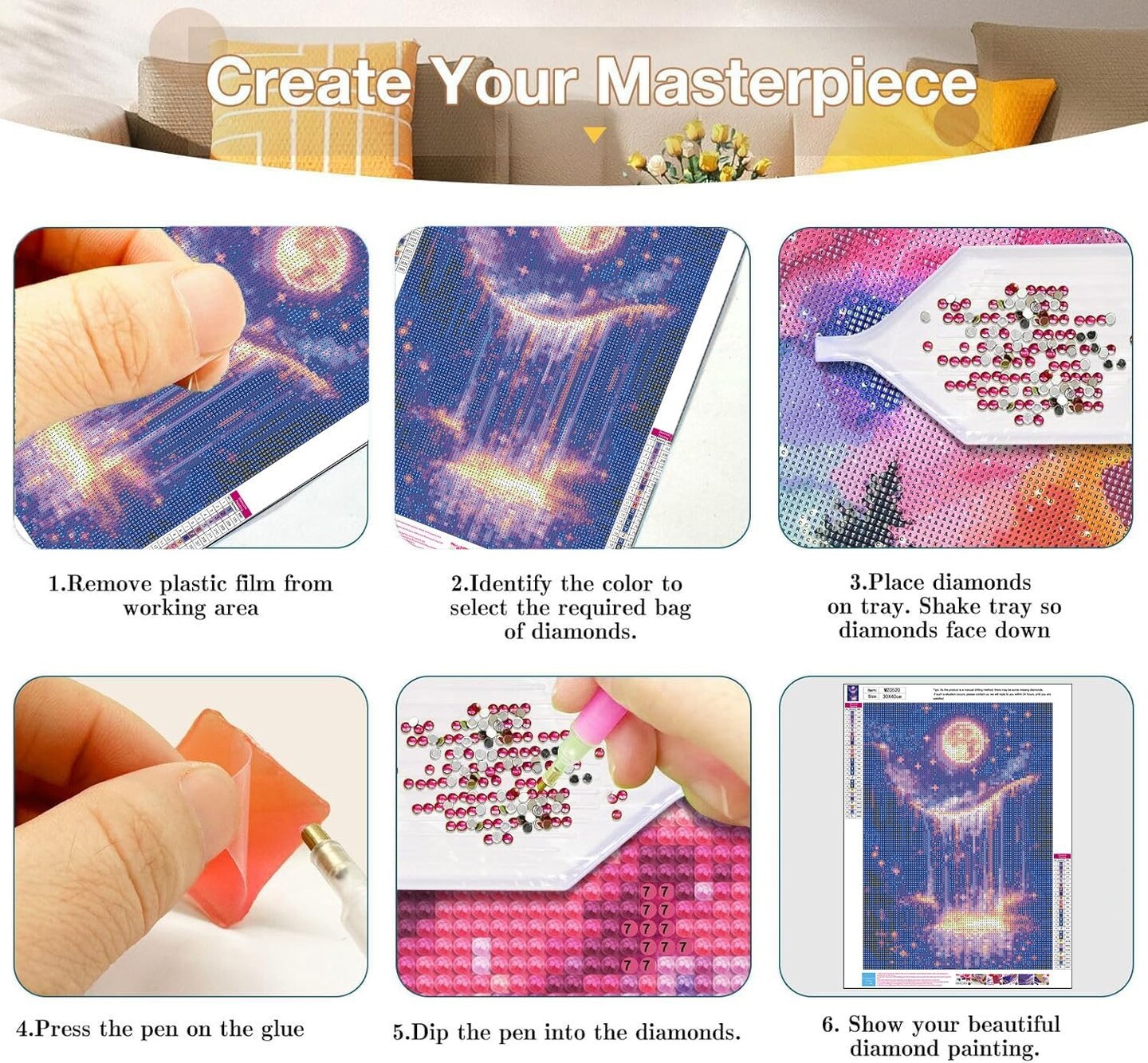 Diamond Art Kits for Adults - 6 Pack Landscape Diamond Painting Kits for Adults, 5D Round Full Drill Gem Art, Paint by Diamonds Pictures DIY Crafts Kits 12x16inch