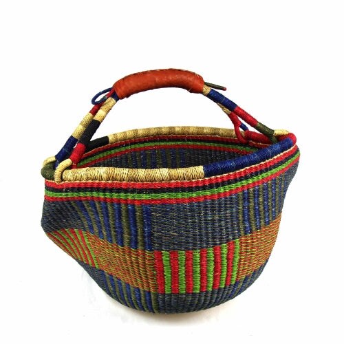 Large Handwoven Market Basket with Leather Handles for Shopping and Storage