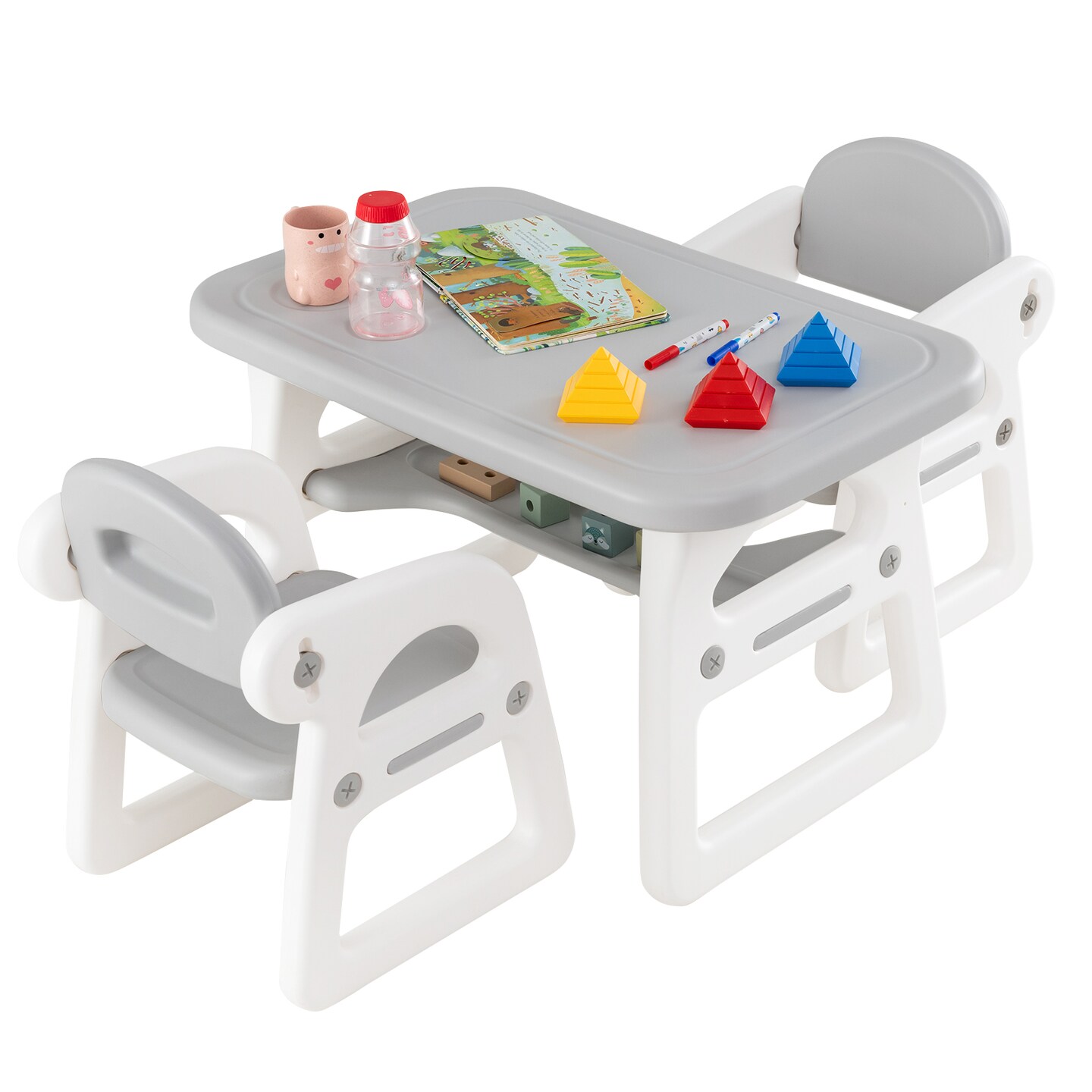 3-Piece HDPE Plastic Activity Table and Chairs Set with Storage Ideal for Kids Room