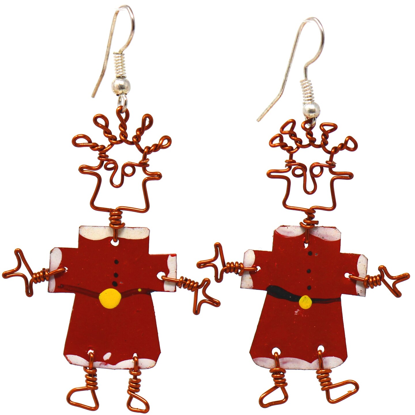 Dancing Girl Christmas Earrings Red Green Bottle Cap Dangle Jewelry for Women