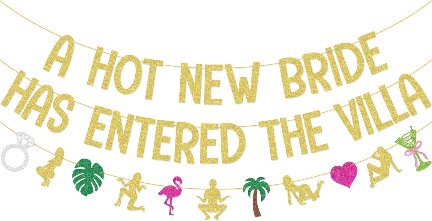 A Hot New Bride Has Entered The Villa Banner Garland for Love Island Themed Bachelorette Party Decorations