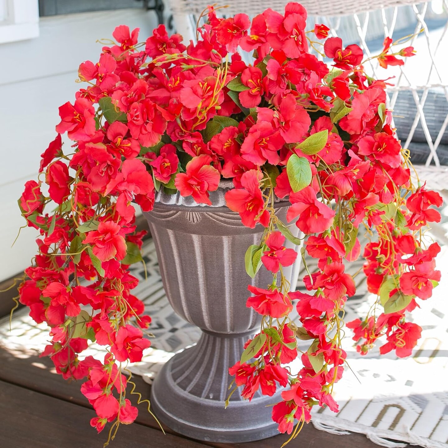 Artificial Hibiscus Fake Hanging Flowers Plants for Outdoors Spring Summer Decoration, 2pcs Red Silk Hibiscus Long Trailing Vines