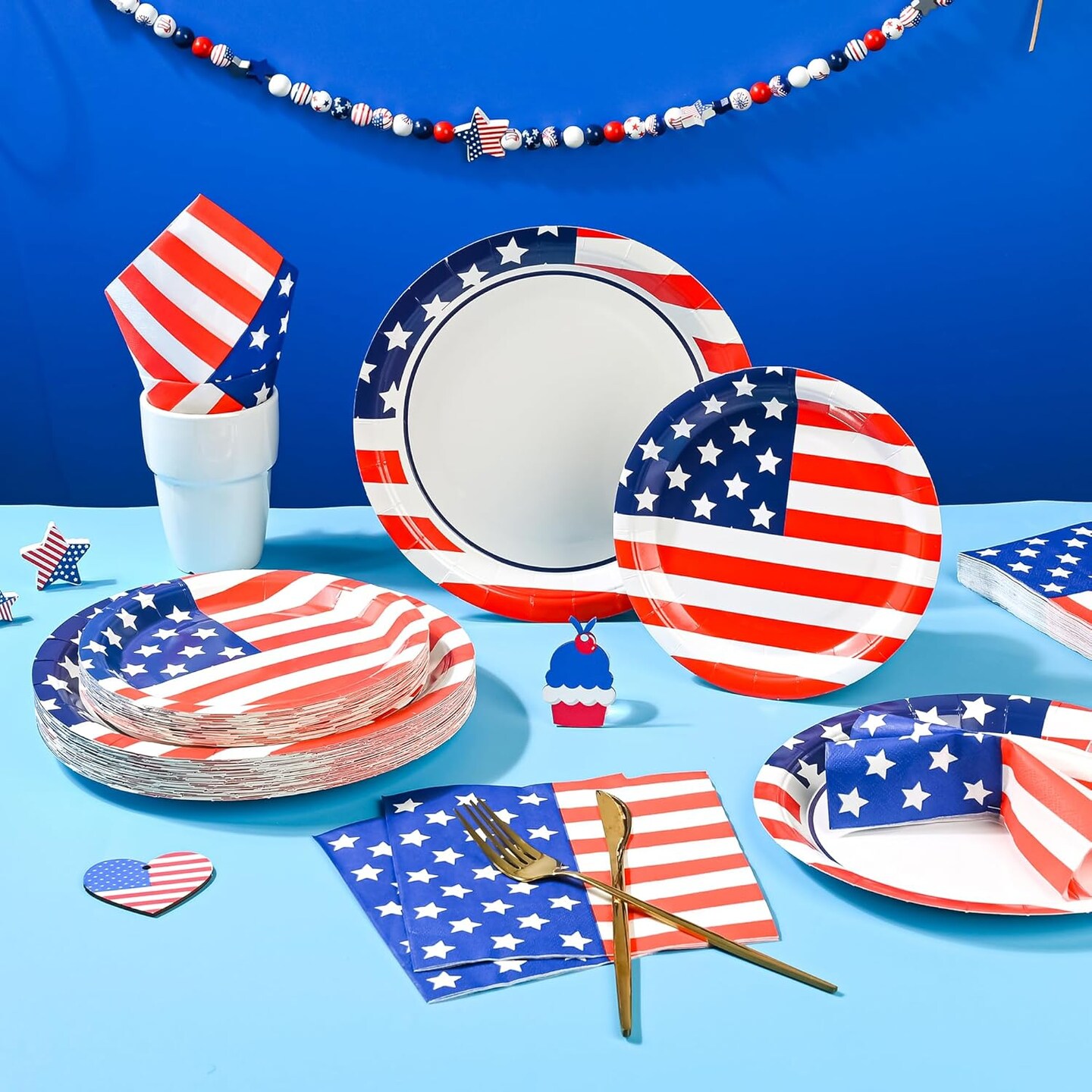 150Pcs American Flag Patriotic Plates Party Supplies 4th Of July Plates Napkins Disposable Independence Day Paper Plate for Veterans Day Election Day July 4 Independence Day Decor,Serves 50