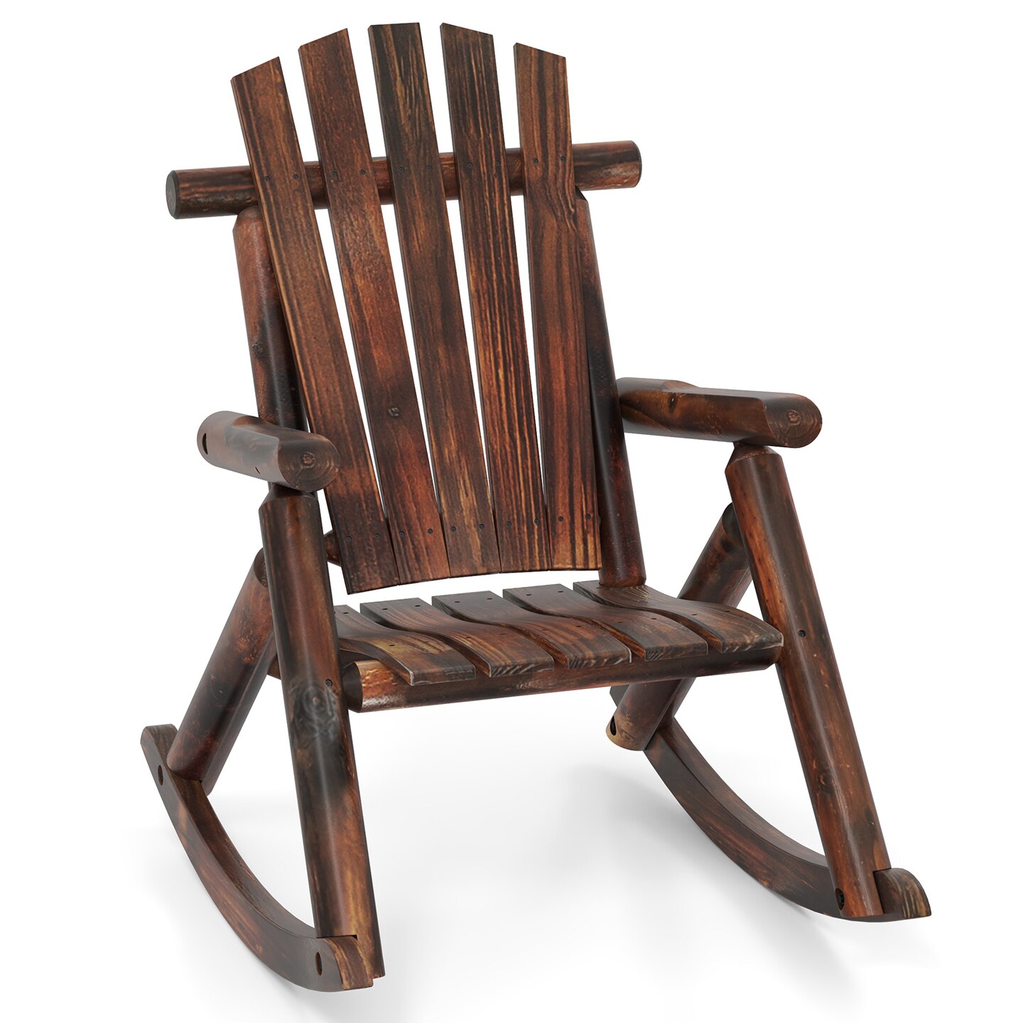 Brown Solid Fir &#x26; Pine Wood Adirondack Patio Rocking Chair