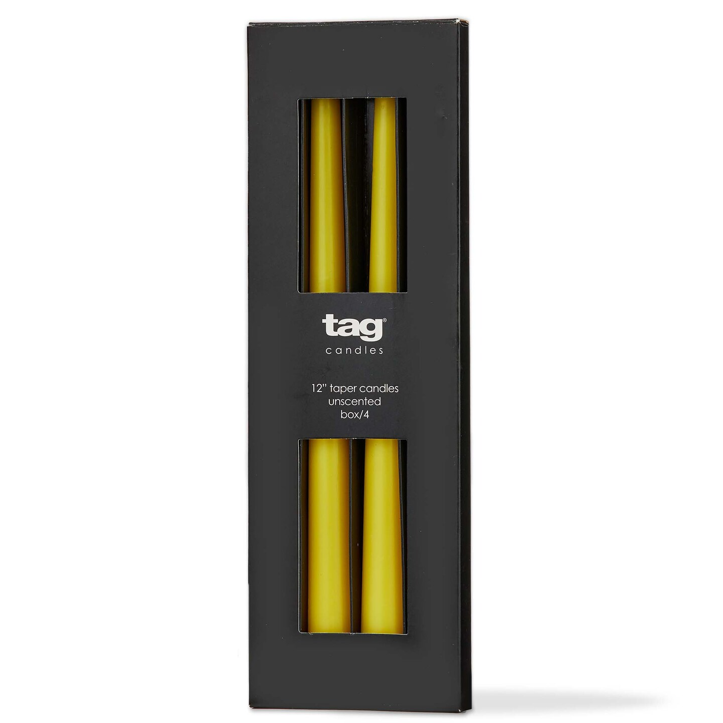 Color Studio 12" Traditional Taper Unscented Smokeless Paraffin Wax Candle Yellow Set of 4 Burn Time 8 hrs.
