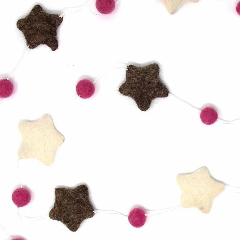 Multi Color Wool Felt Star Garland for Kids Rooms, 48 inches Long