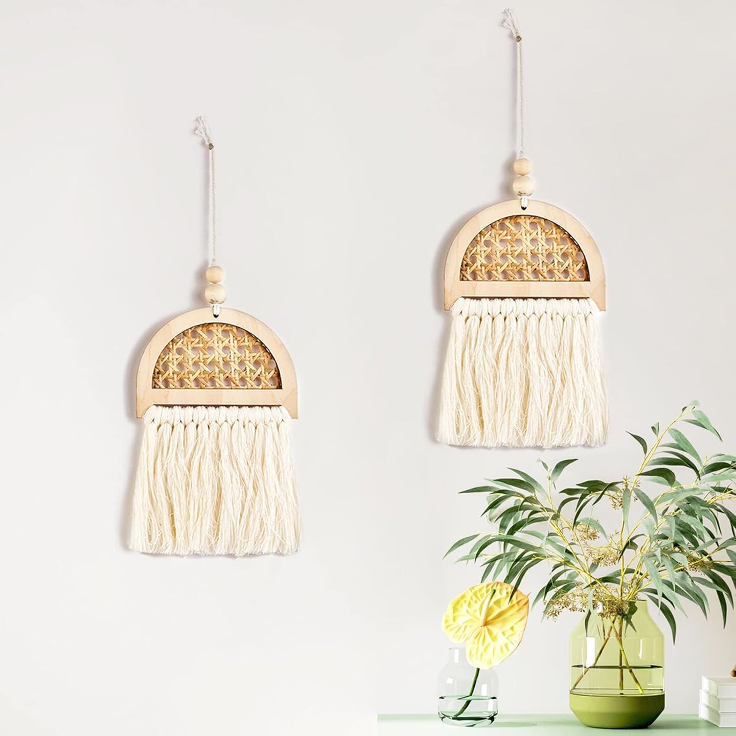 2 Pcs Macrame Wall Hanging Chic Bohemian Decoration for Home Decor Small Size 13" L x 5.5" W