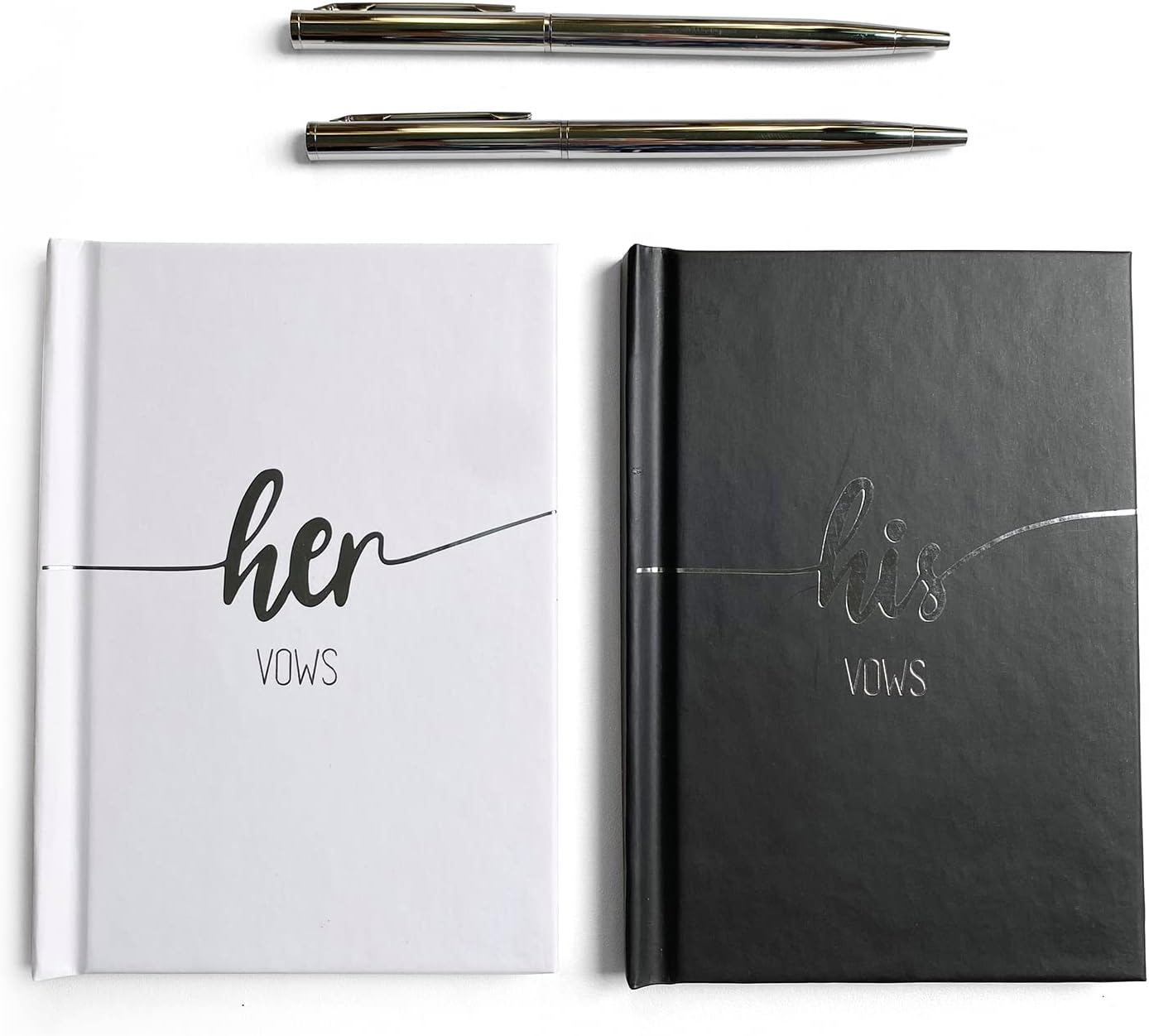 Wedding Vow Books, Black and White Wedding Day Vow Books with Silver Foil and Two Pens Included. Our Vow Books are 5.5. x 3.9 inches with 40 Pages, Vow Booklet, Vows Books Wedding, VB001
