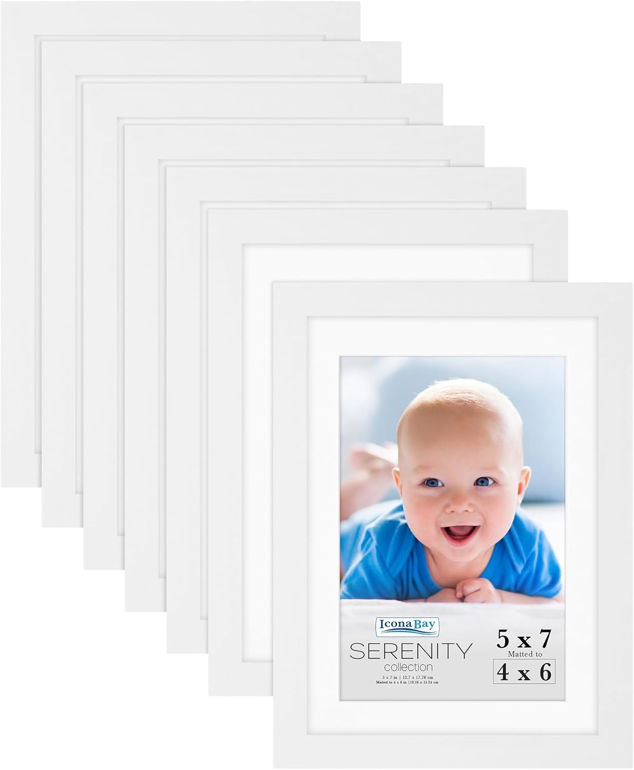5x7 Picture Frames w/Removable Mat for Photos (White, 10 Pack), Sleek Modern Style Frames, Table Top or Wall Mount, Serenity Collection