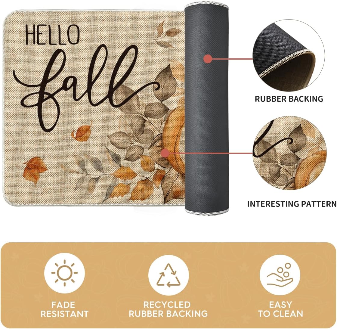 Pumpkin Sunflowers Hello Fall Kitchen Mats Set of 2, Autumn Home Decor Low-Profile Kitchen Rugs for Floor - 17x29 and 17x47 Inch