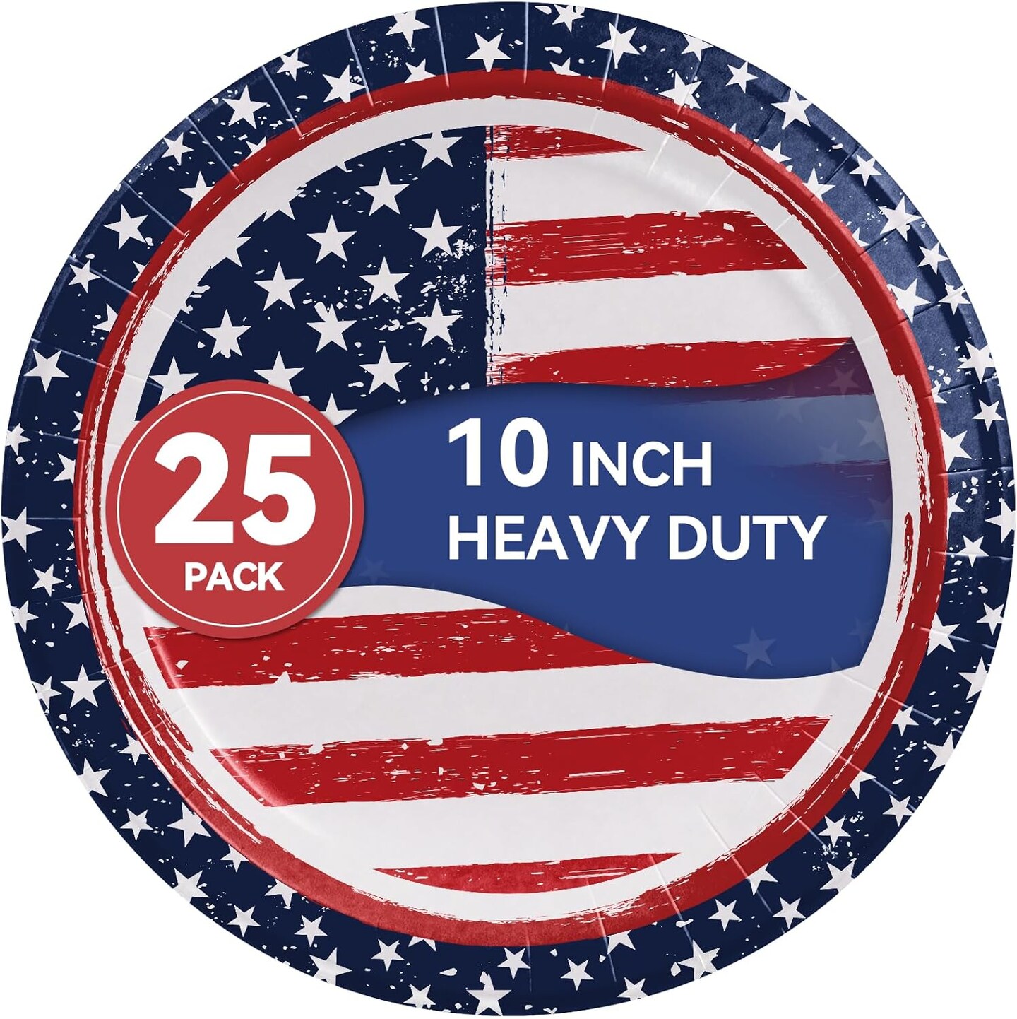 10&#x27;&#x27; Heavy Duty 4th of July Paper Plates 25 Count, Disposable Plates for Memorial Day/Independece Day/Labor Day/Veterans Day/Patriotic Party Decorations Supplies