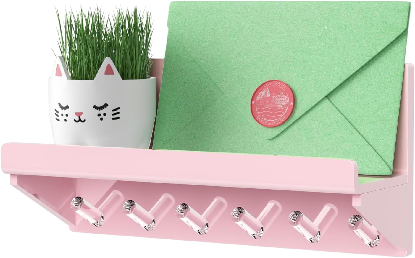 Key Holder Wall Mount with Shelf, Decorative Acrylic Key & Mail Organizer with 6 Clear Hooks, Entryway Wall Key Hanger with Mounting Hardware – Light Pink