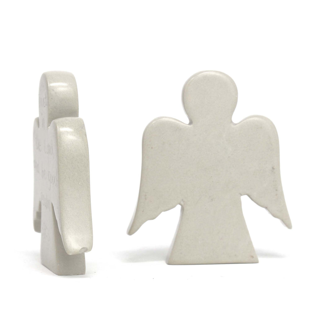 Cream-Grey Soapstone Angel Set of 2, 3 inches Hand-Carved and Sanded