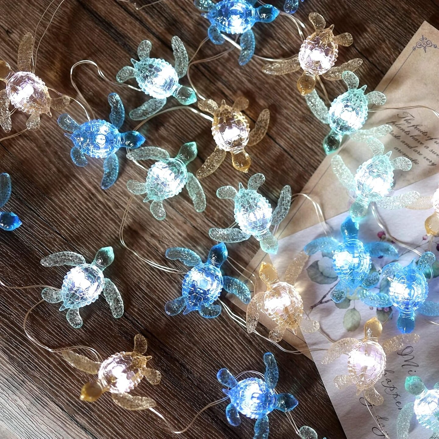 Sea Turtle Decorative Lights- Ocean Themed String Lights -10ft 30 LEDs-USB Plug-in -Battery Pack - Remote Control -Baby Shower- Bathroom- Christmas -Beach-Party Decor