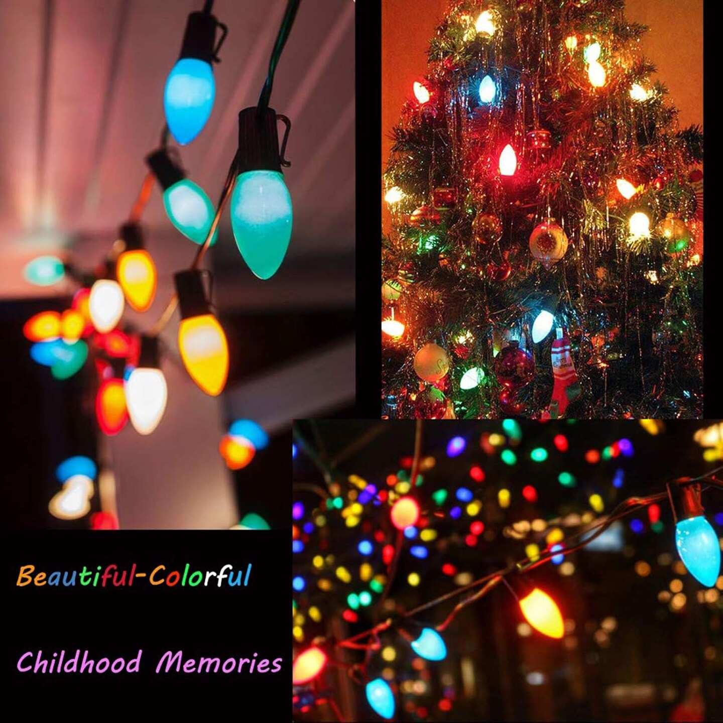 25Ft Multicolor Christmas Lights C7 Vintage Christmas String Lights with 27 Multicolor Ceramic Bulbs