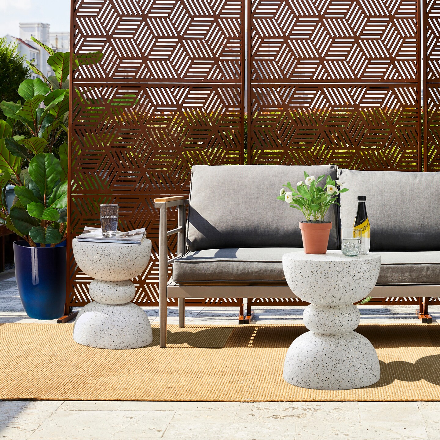 Set of 2 17.25"H Multi-functional MGO Faux Terrazzo Garden Stool or Planter Stand or Accent Table