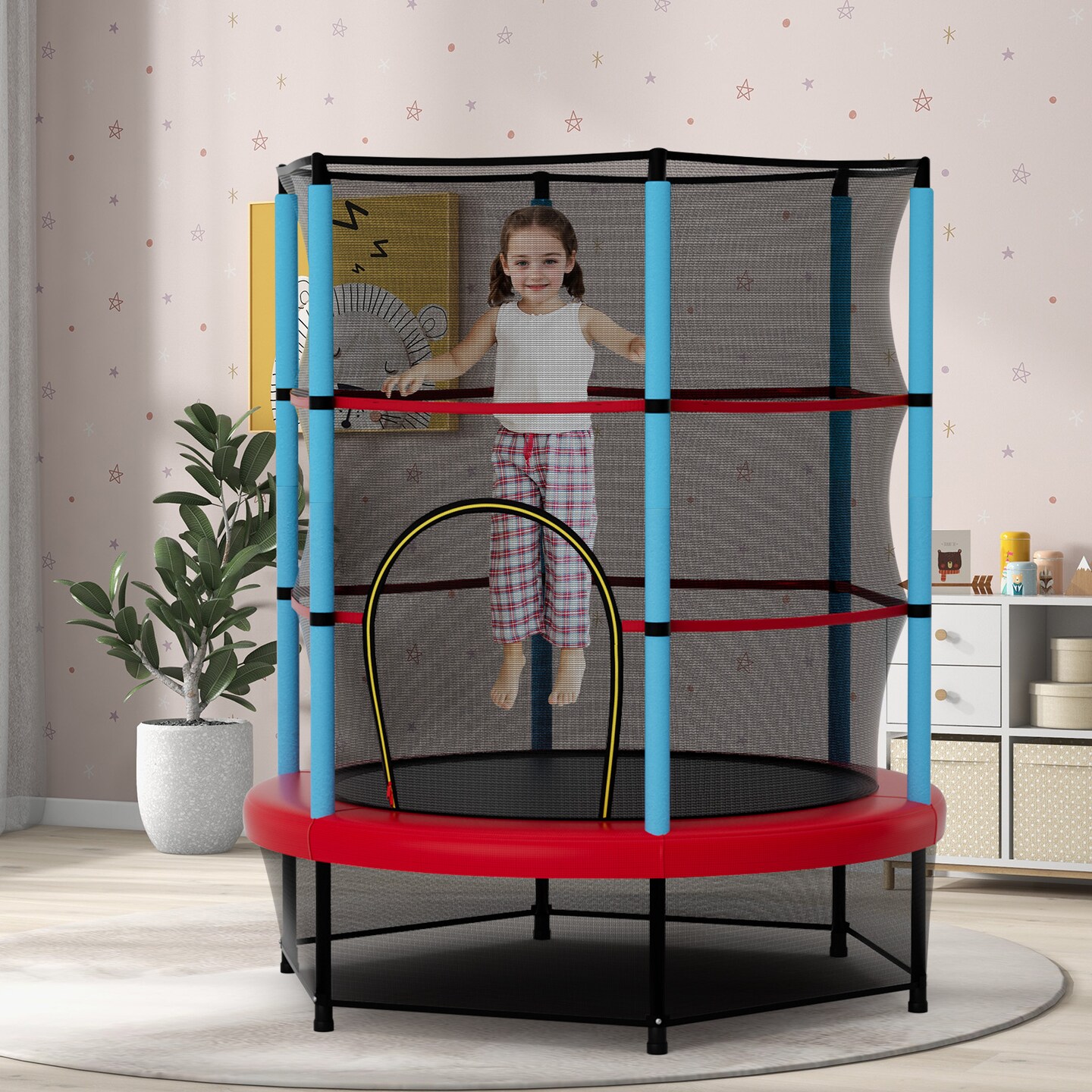 Trampoline for Kids with Secure Netting and Non-Slip Foot Pads for Stability