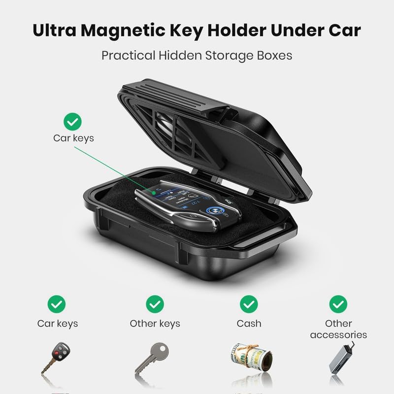 Magnetic Key Box, Magnetic Key Holder Under Car, Hide a Key Magnetic Car, Waterproof & Dustproof Magnetic Key Hider Outdoor, Magnet Storage Box