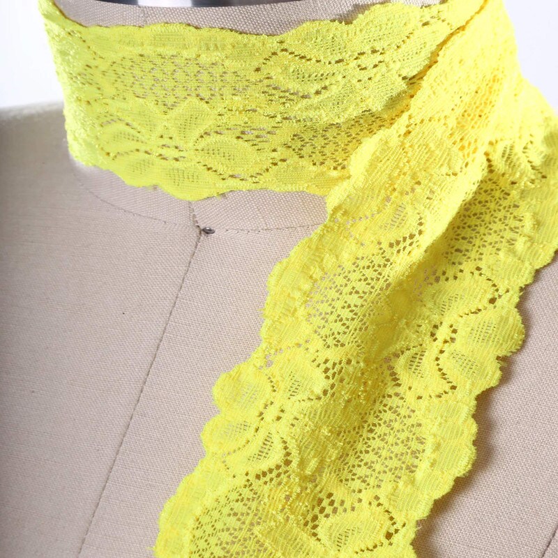 2 Yards Bright Yellow Wide Stretch Lace Trim 2.5" Floral Elastic for Lingerie Sewing & Crafts