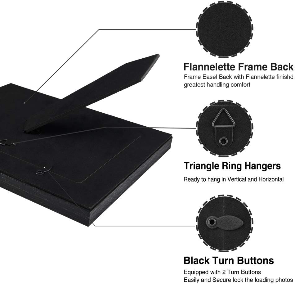 5x7 Picture Frames (3 Pack, Assorted Colors) Rustic Wood Grain Photo Frame Set with High Definition Glass for Wall Mount & Table Top Display