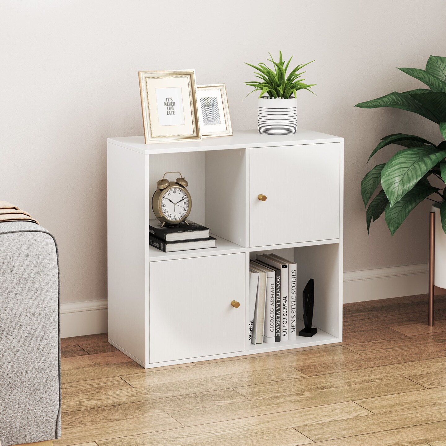 MDF 3-Tier Bookshelf with Cabinets, Open Cubes and Anti-Tip Kit