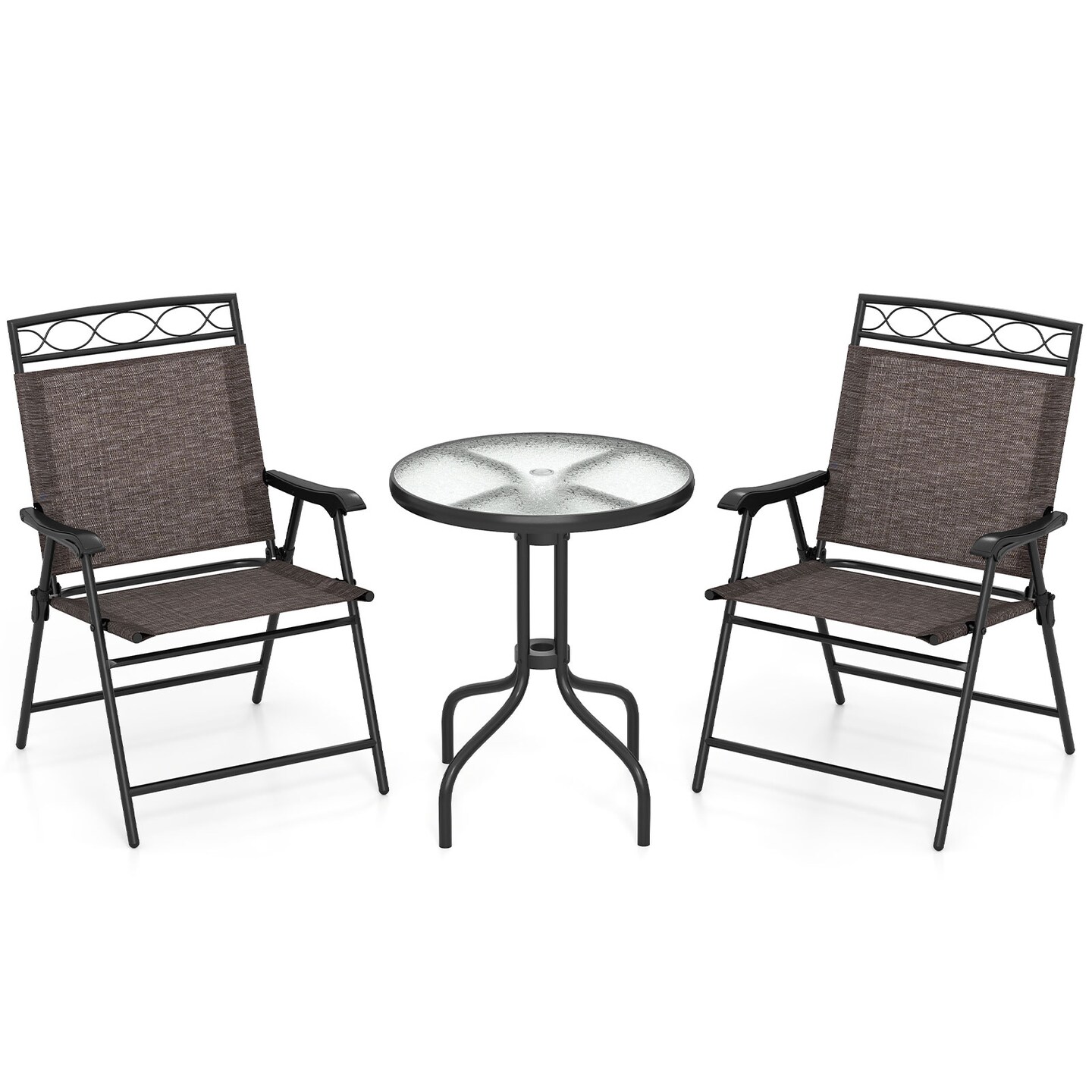 3 Pieces Outdoor Bistro Dining Furniture Set with Umbrella Hole