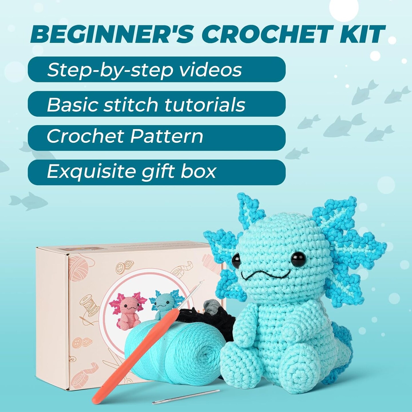 Crochet Kit for Beginners, Crochet Animal Kits,Crocheting Kit for Starters with Step-by-Step Video Tutorials, Beginner Crochet Kit