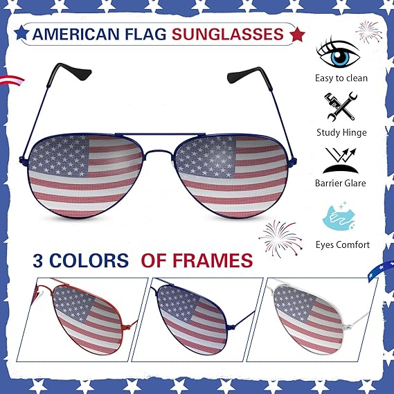 12 Pack Mens Women American Flag Sunglasses USA Flag Glasses for 4th of July for Independence Day Patriotic Decoration