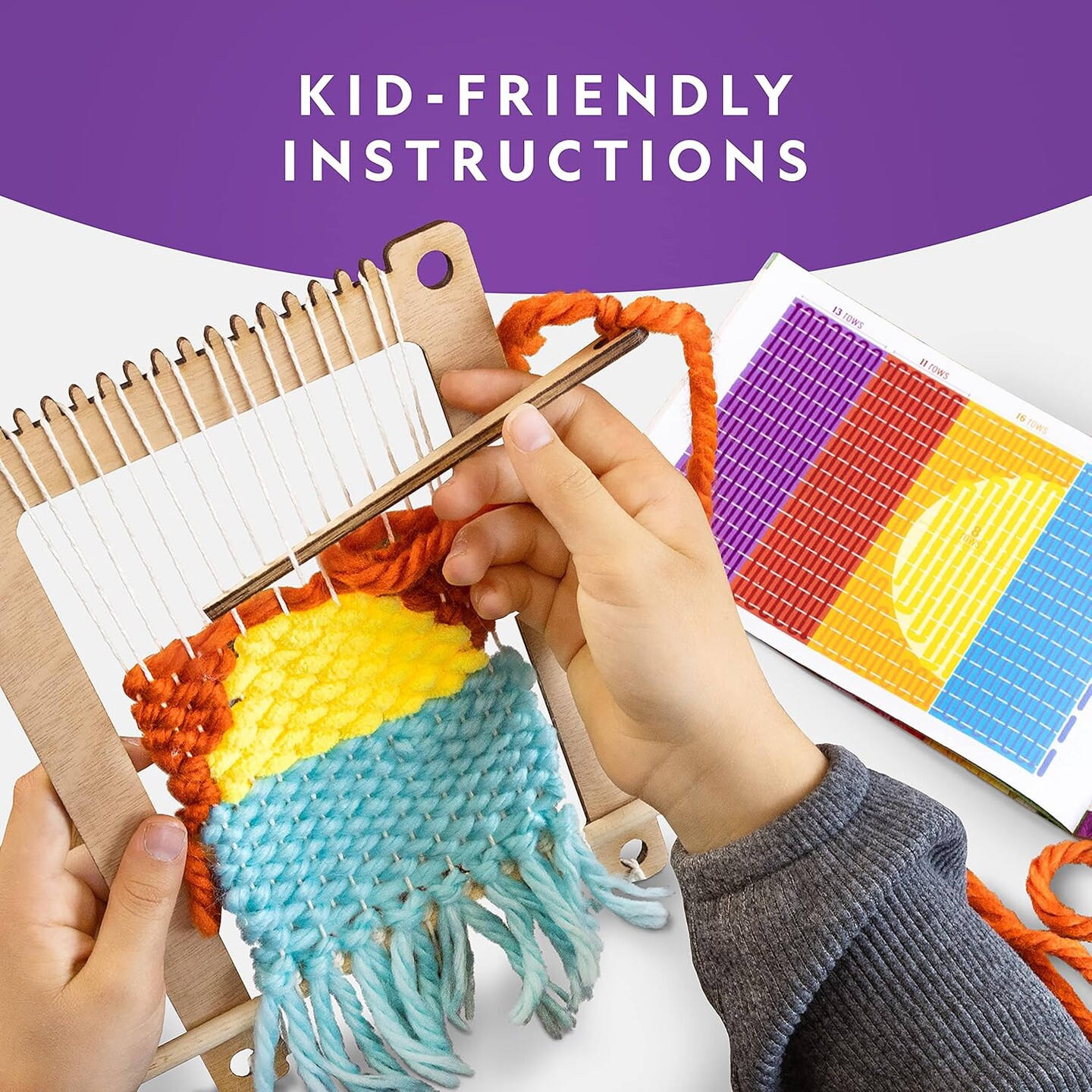 Weaving Kit - Arts and Crafts Loom Weaving Kit for Kids with Wooden Loom