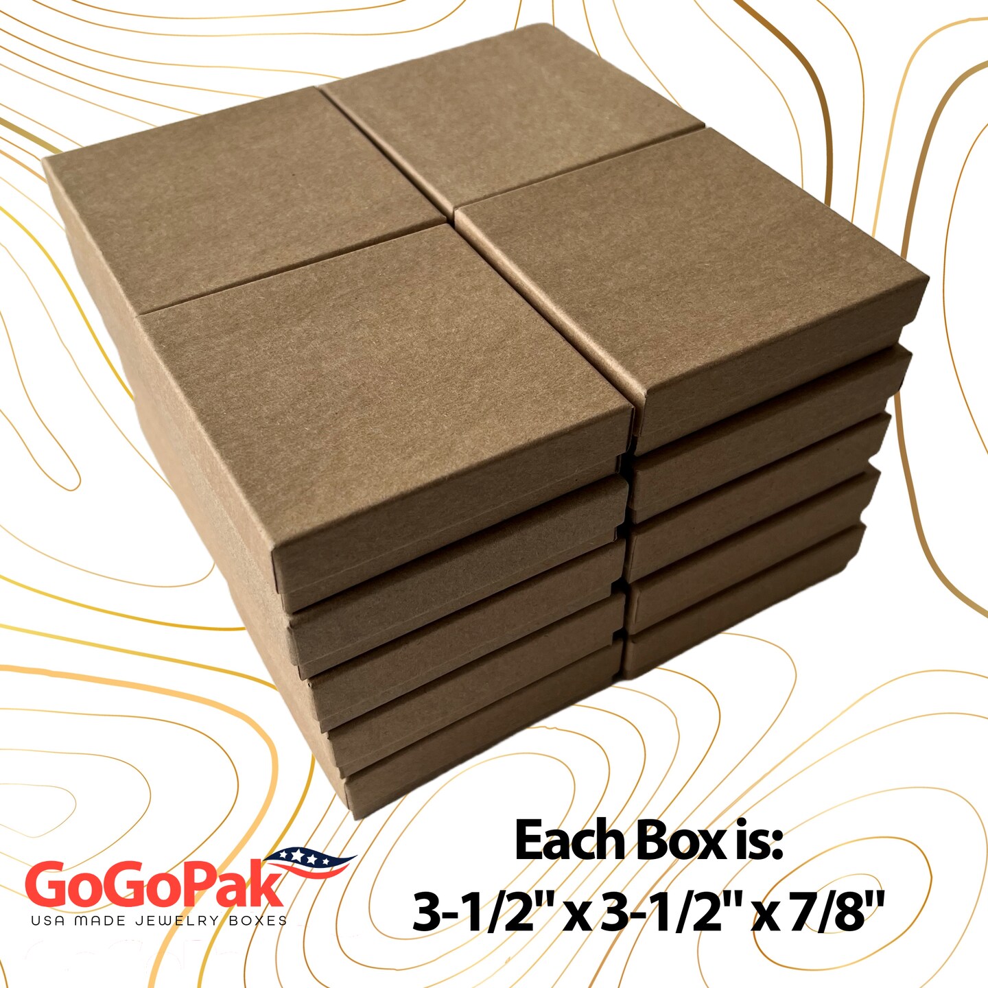 MADE IN USA-20 Boxes - Cotton Filled Cardboard Paper Jewelry Box Gift Case 3-1/2&#x22; x 3-1/2&#x22; x 7/8&#x22; Recycled Kraft - Sturdy Boxes - Jewelry Gift Giving &#x26; Keepsake Boxes