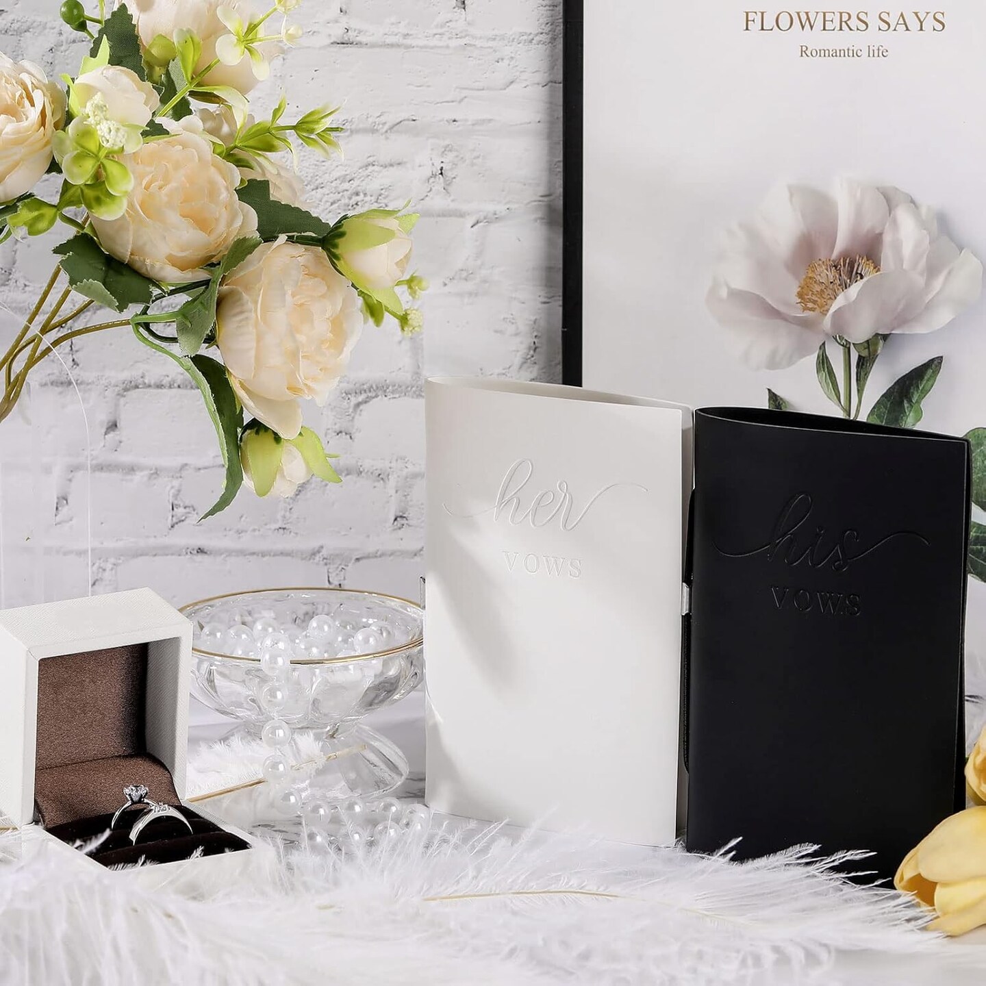 2 Pcs Wedding Vow Journals His and Hers Vow Journals for Wedding Vows Journal Wedding Day Officiant Journals 5.9 x 3.9 Inch, Bridal Shower Gifts, Wedding Keepsake, 50 Pages/Pcs (White, Black)