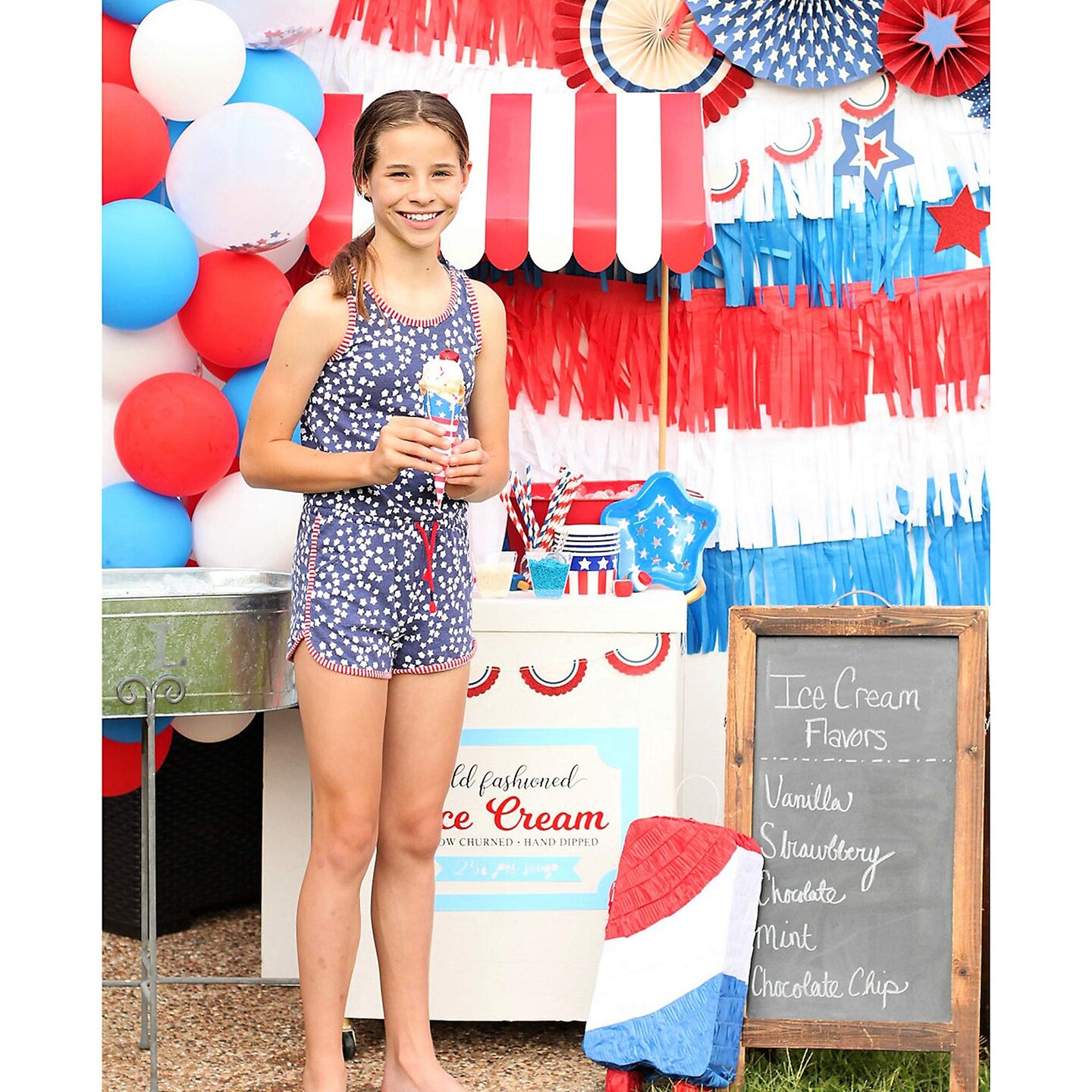 4th of July Red White Striped 3D Circus Awning 24 3/4 x 8 3/4 Inches