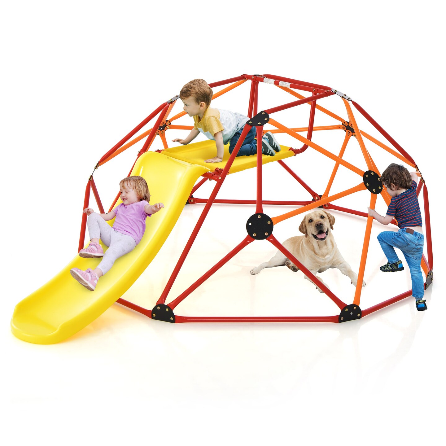 Outdoor Kids Climbing Dome with Slide and Fabric Cushion for Backyard Fun