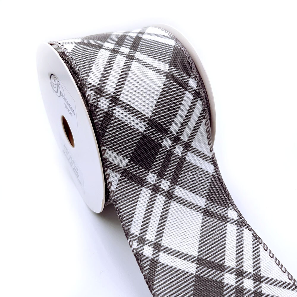 Designer&#x27;s Shop WR 63-5219 2.5&#x201D; x 10 yard Holiday Black and White Plaid wired edge ribbons