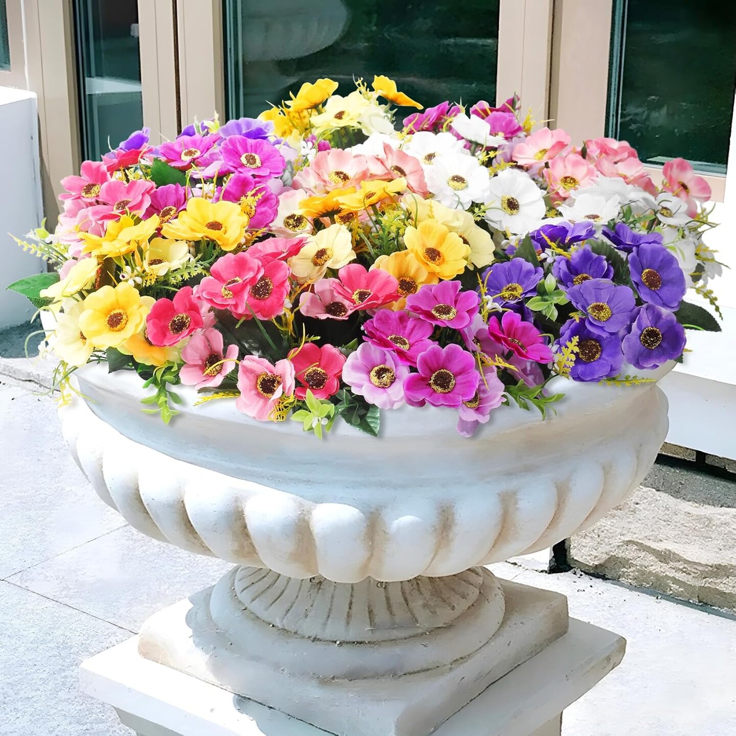 12 Bundles Artificial Flowers for Outdoors Decoration, Fake Daisy Silk Flowers UV Resistant Artificial Plants for Spring Summer Garden Porch Window Box Room Home Decor, Mixed Color