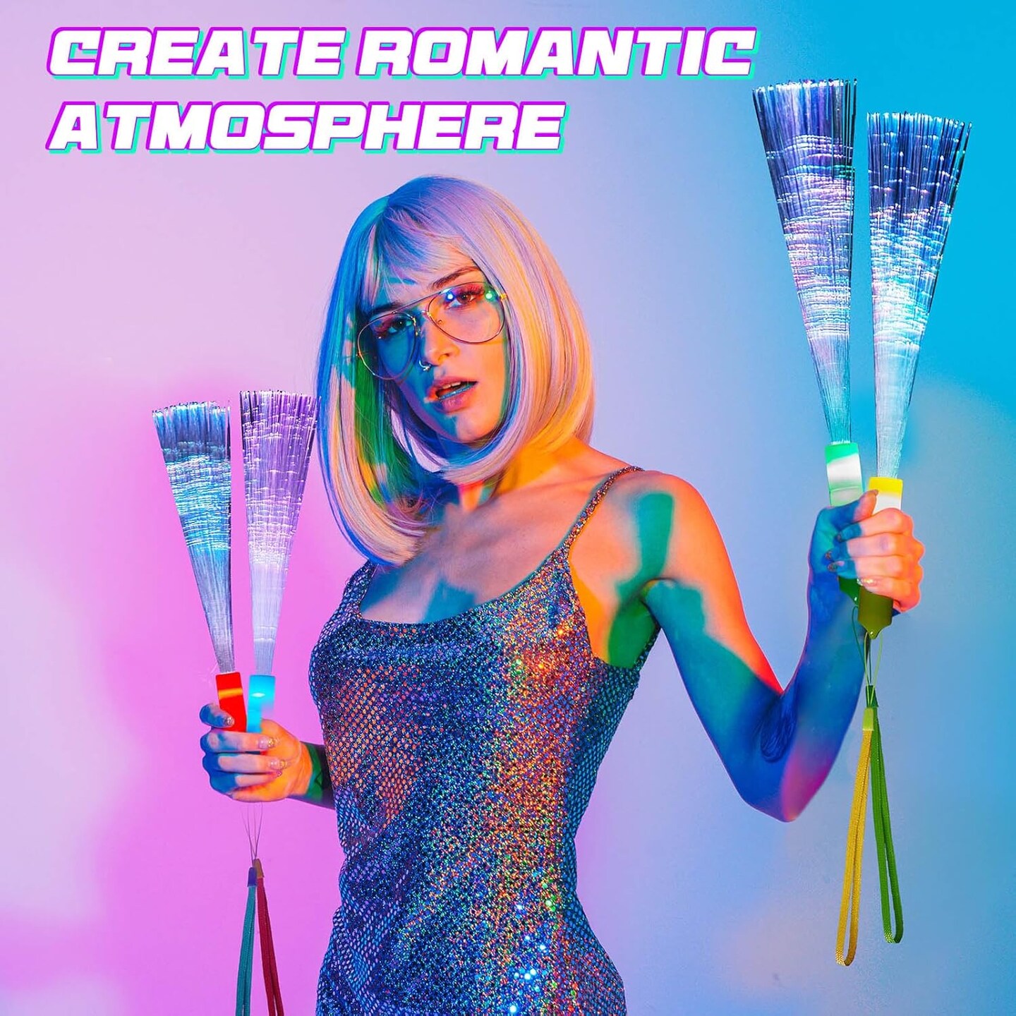 10 Pieces Fiber Optic Wand Light up Glow Stick LED Colorful Flashing Wands for Party Favors(Vivid Color)