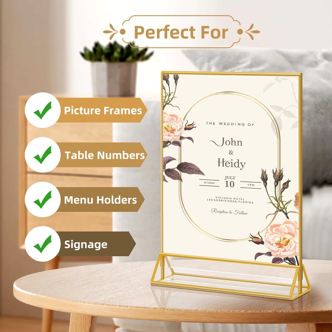 Set of 6 8x10 Gold Acrylic Picture Frames, Double-Sided Vertical Tabletop Sign Holder Stand – Clear Display Frame for Photos, Menus, Weddings, Office & Home Décor