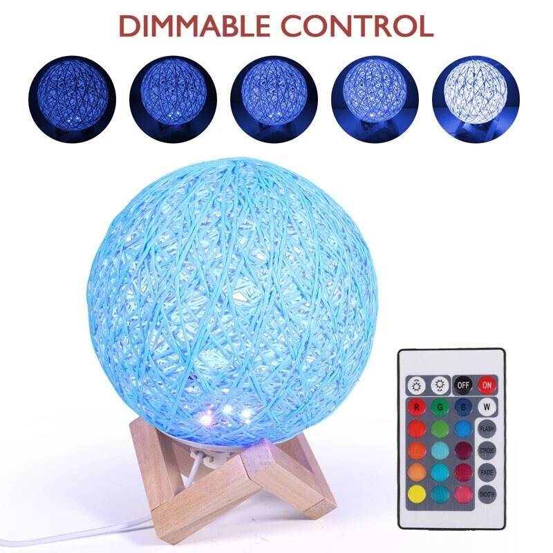 LED Rattan Ball USB Night Light Bedside Desk Lamp with Remote
