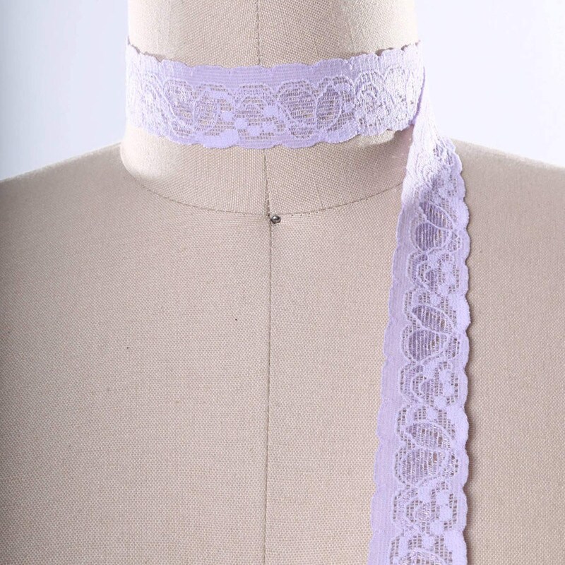 2 Yards Periwinkle Lilac Stretch Lace Trim 1" Floral Elastic Ribbon for Sewing & Crafts