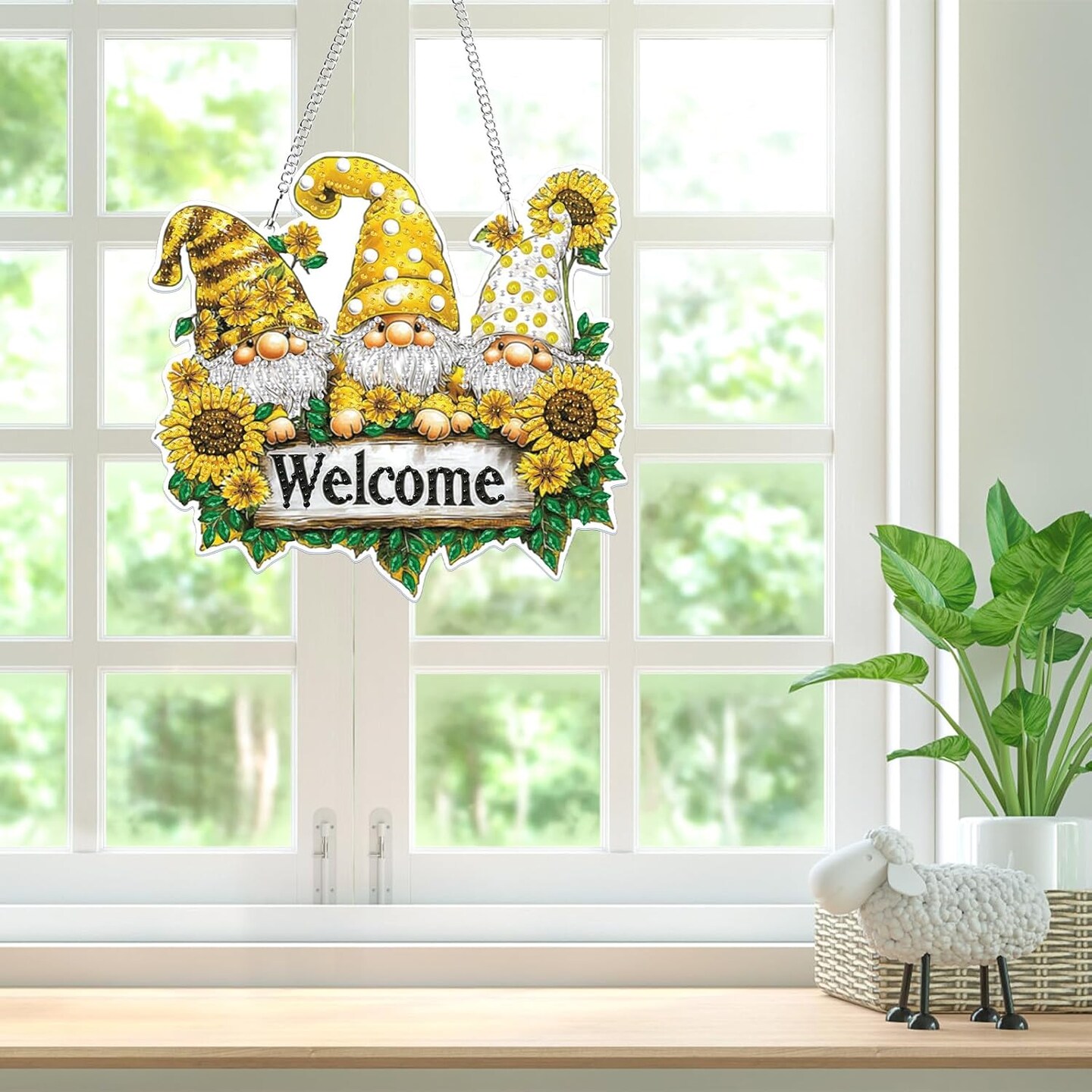 5D Gnome Diamond Art Hanging Kit &#x2013; DIY Welcome Sign Ornament for Home &#x26; Garden Decor
