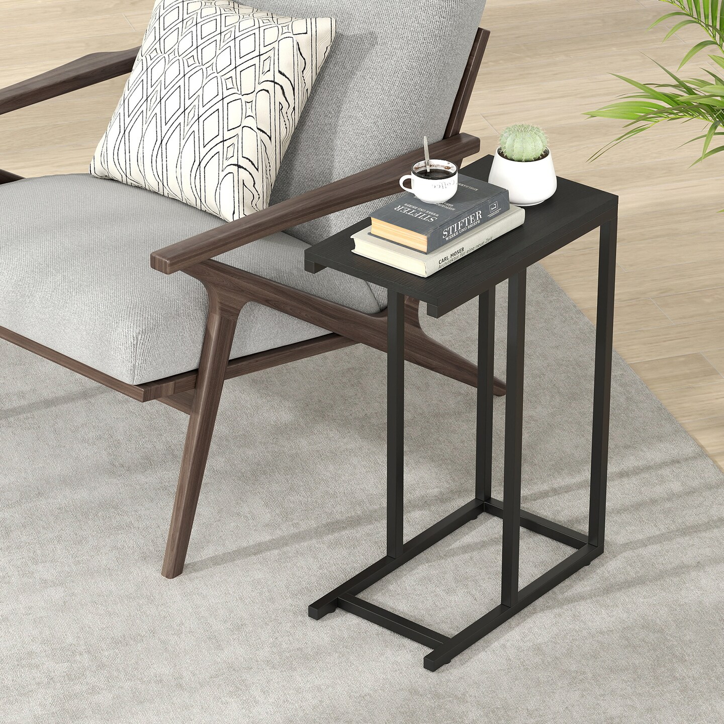 Metal Frame C Shape End Table for Couch Living Room or Bedroom